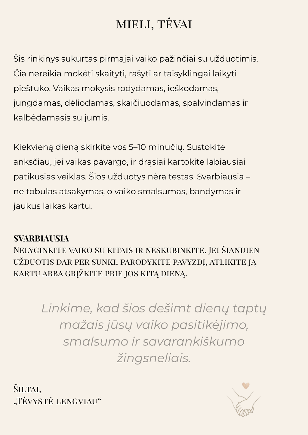 Mano pirmosios užduotėlės – 10 dienų žaismingų veiklų planas