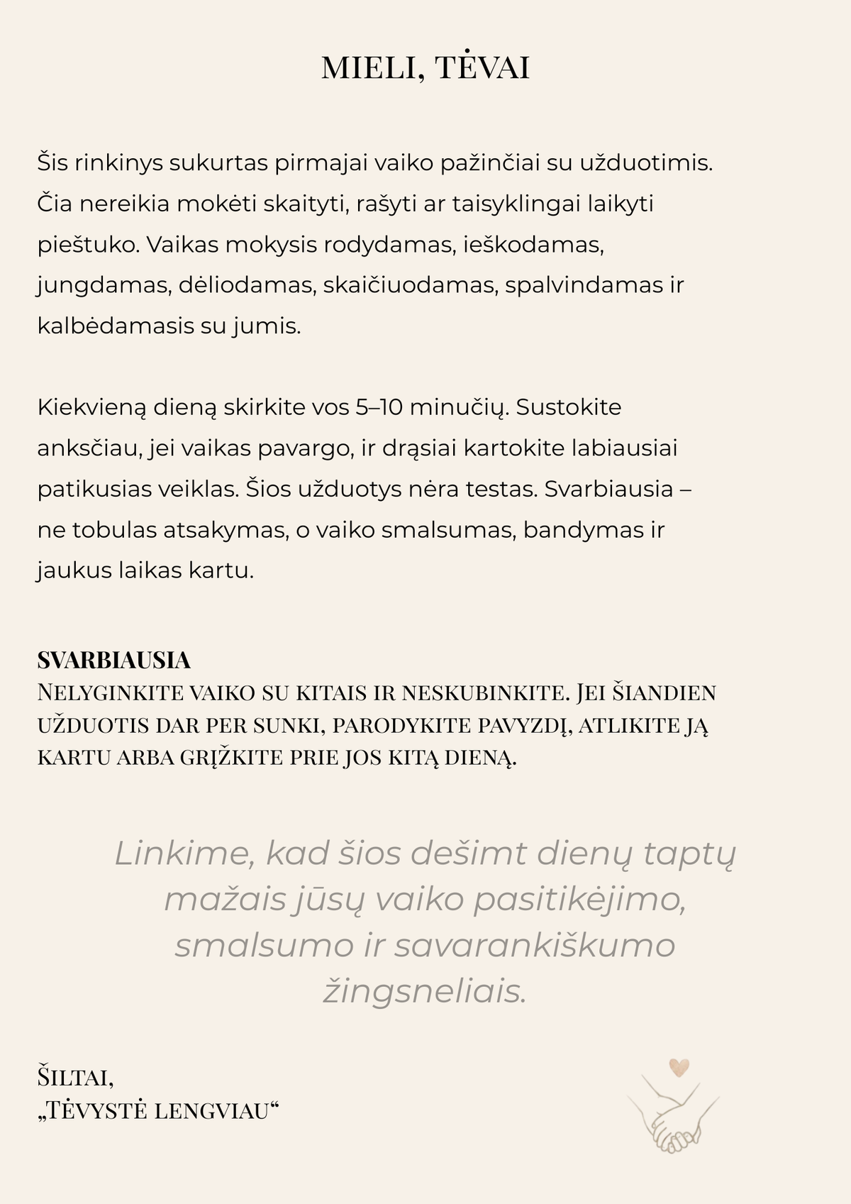 Mano pirmosios užduotėlės – 10 dienų žaismingų veiklų planas