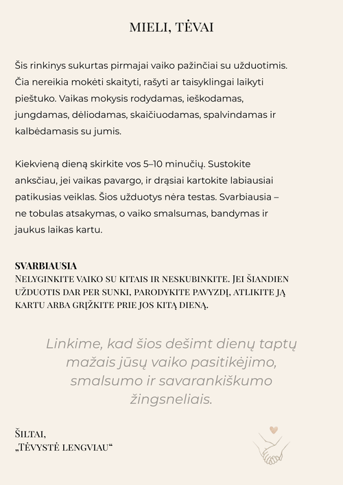 Mano pirmosios užduotėlės – 10 dienų žaismingų veiklų planas