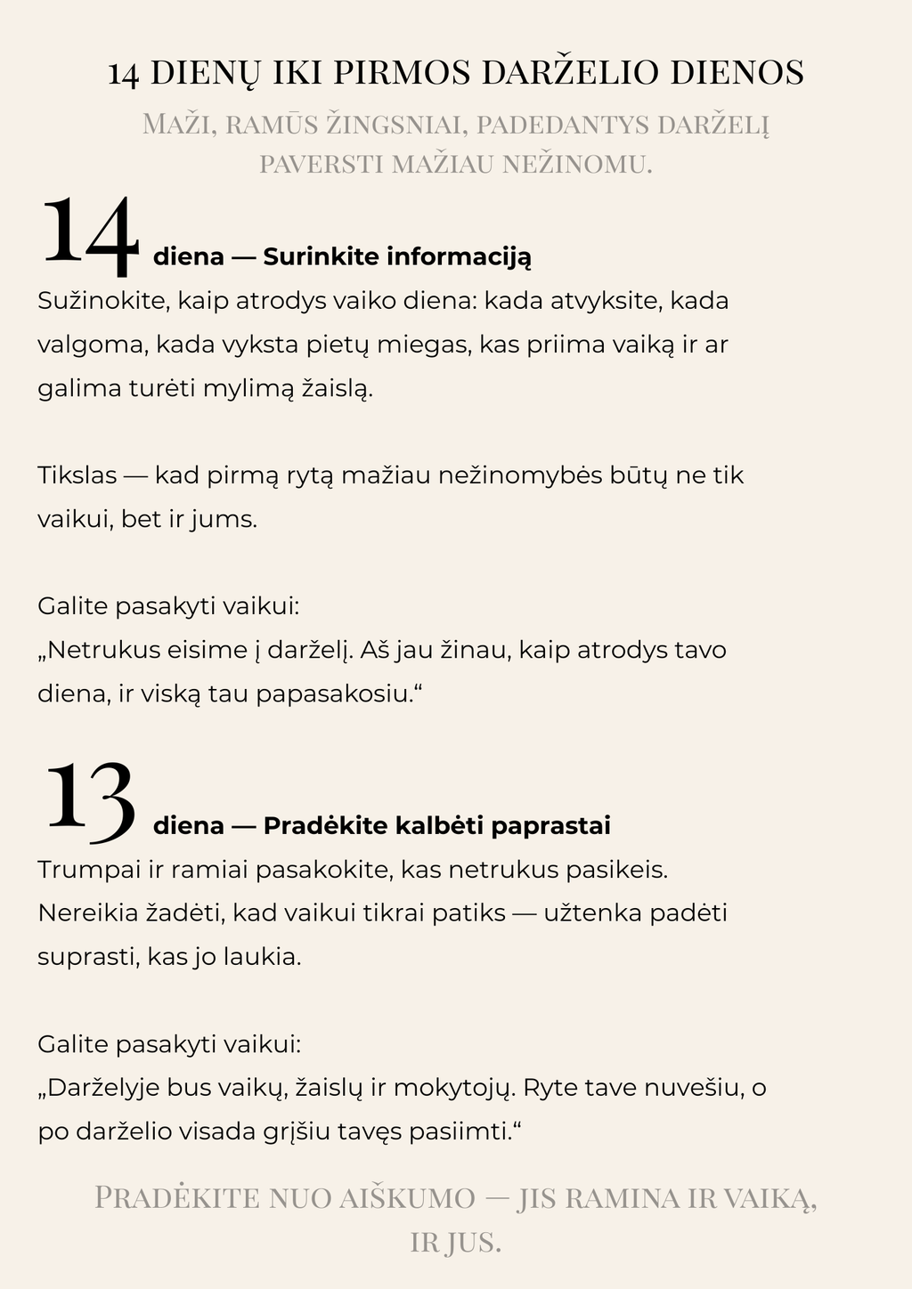 Pirma darželio diena – 14 dienų pasiruošimo rinkinys
