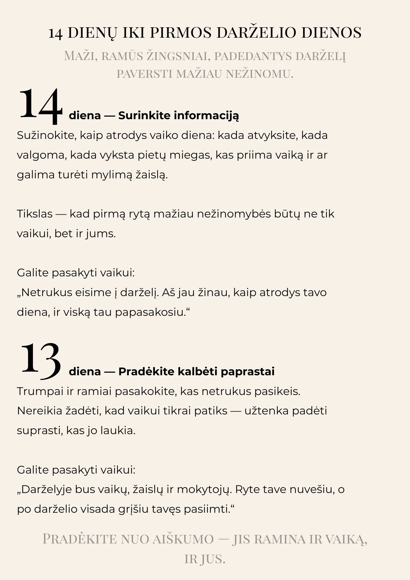 Pirma darželio diena – 14 dienų pasiruošimo rinkinys